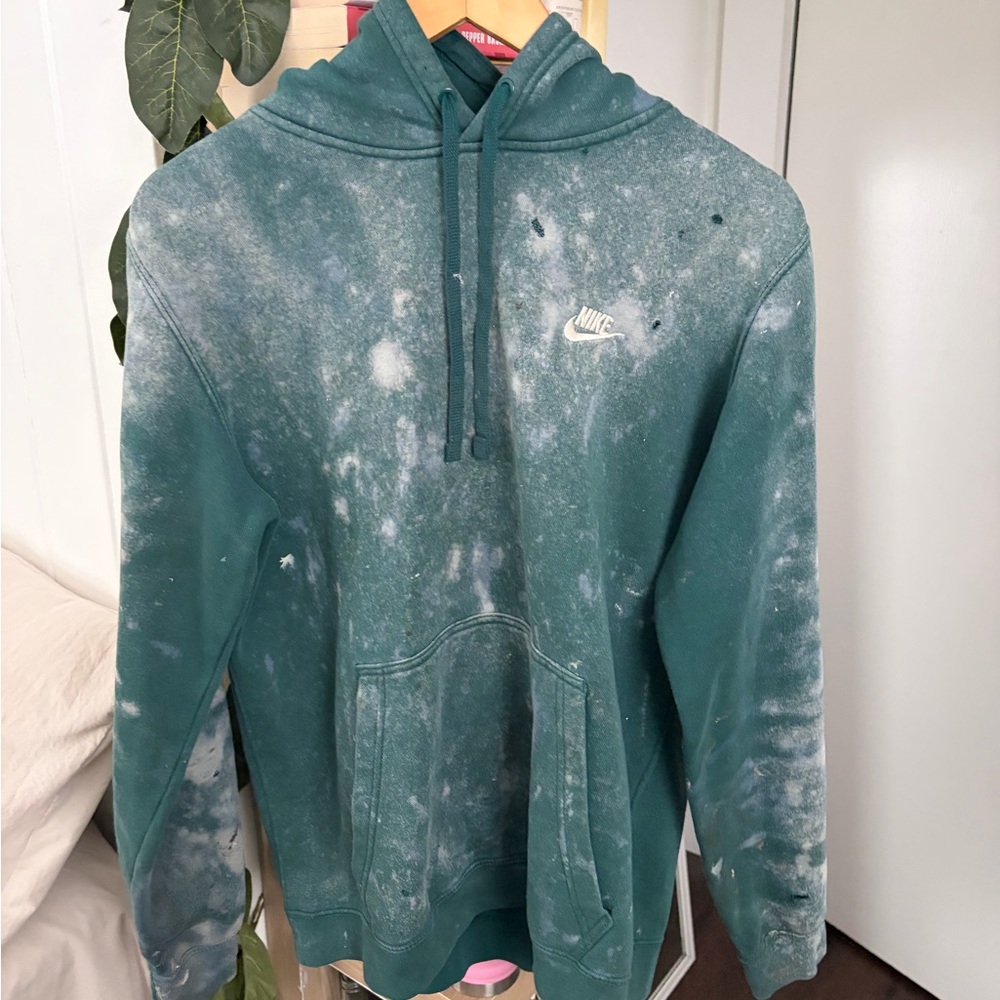 Nike Teal and White Tie-Dye Hoodie for Men